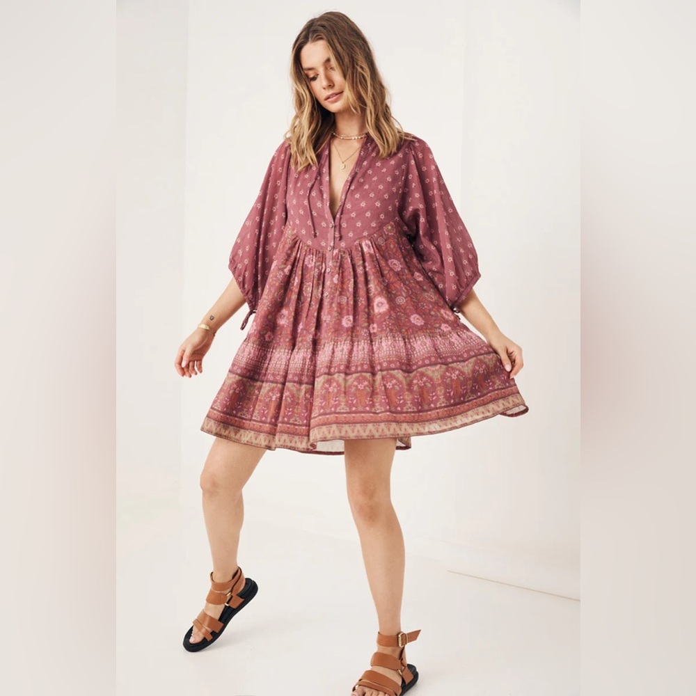 Spell & The Gypsy Collective Utopia Tunic Mini Dress in Berry Size Small